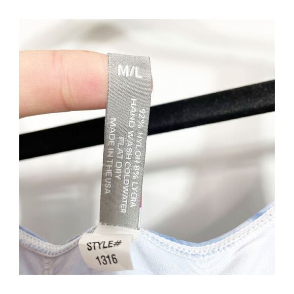 Last Tango Tank Top Double Scoop Top White Blue Ruched Pullover Womens Medium - Picture 6 of 7